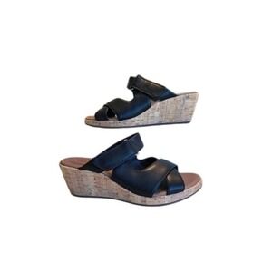 Clarks Unstructured UN Plaza Slide Black Leather Wedge Sandals Size 9M
